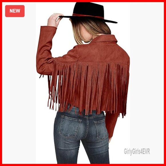 Jackets & Blazers - Faux Suede Fringe Cropped Jacket, Motorcycle Style, Women's Outerwear